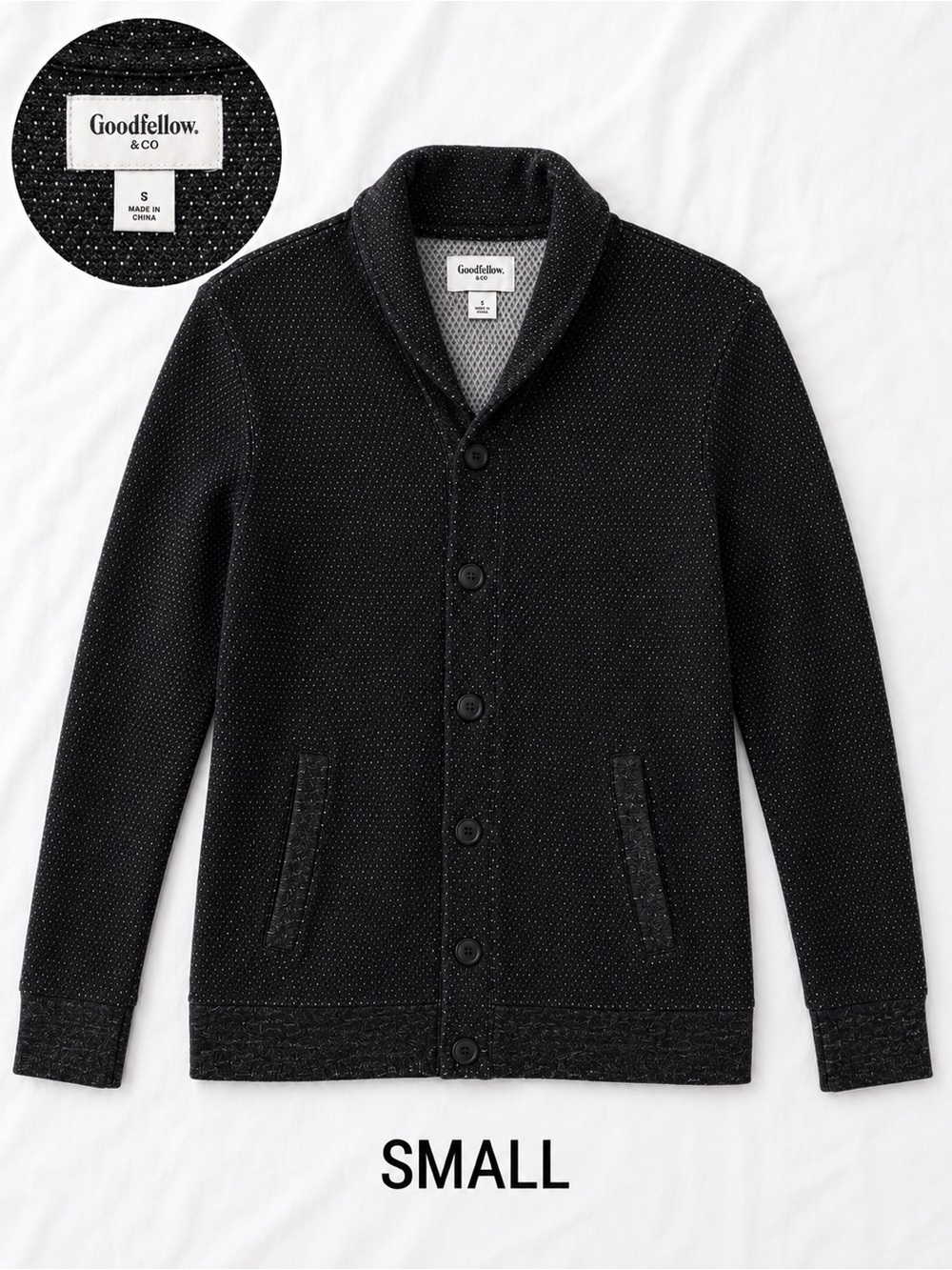 Goodfellow & Co Black Shawl Collar Button-Up Sweater - Small